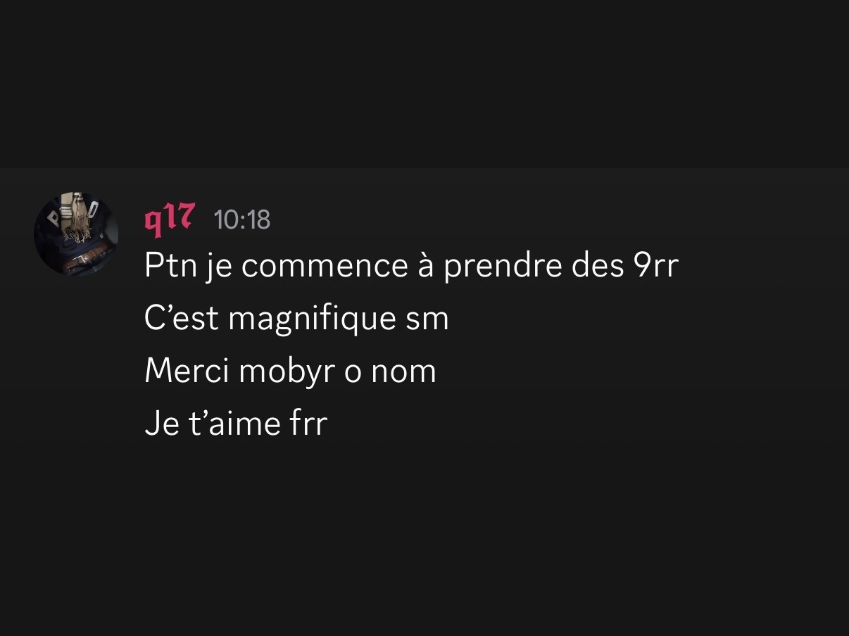 Message d'un membre suivi en 1:1 qui enchaîne les trades à 9RR